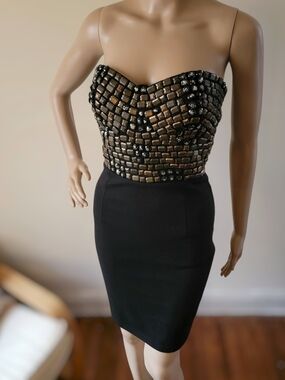 Frederick's of Hollywood Black Mini Dress with Gold Embellished Bodice